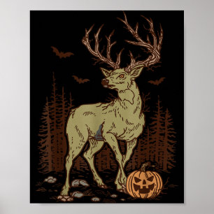 Poster Veado de Halloween Soky Chifre Zumbi Rústico Outon