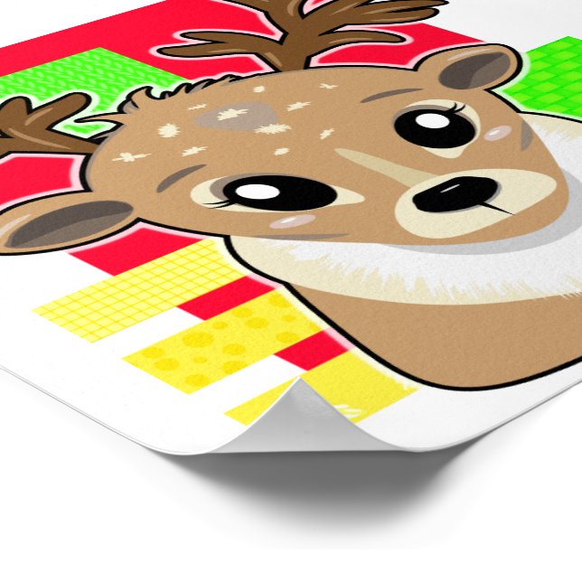 Poster Veado de Natal do Kawaii (Borda)