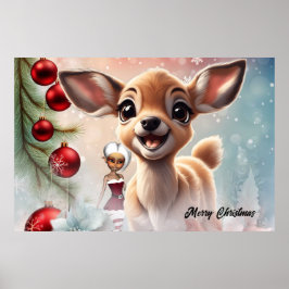 Poster Veado doce e elfos fofos
