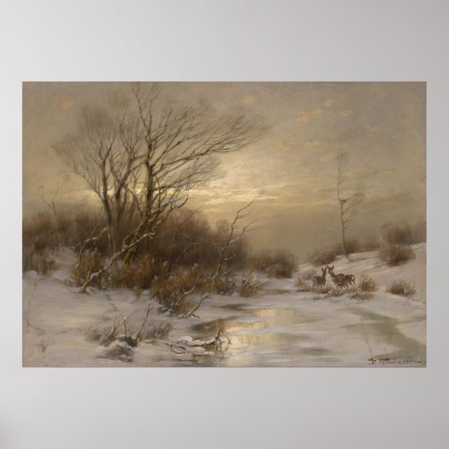 Poster Veado em Paisagem de Inverno - Désiré Thomassin (Frente)