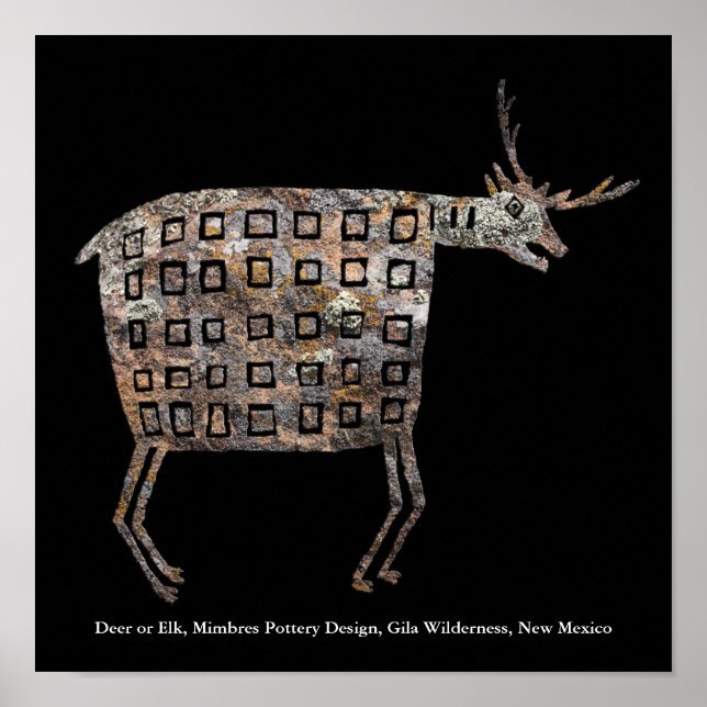 Poster Veado ou Elk, Mimbres Pottery Design (Frente)