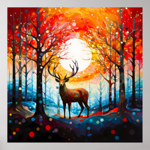 Poster Veado Selvagem da Floresta Contemporânea