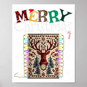 Poster Veados Engraçados Flocos de Neve Luzes de Natal Re