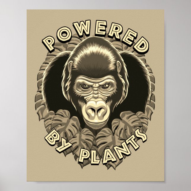 Poster Vegan Gorilla - Powered By Plants Quote (Frente)