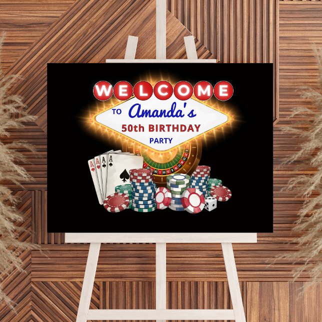 Poster Vegas Casino Night Black Birthday Party Welcome (Las Vegas Casino Theme Birthday Party Welcome Sign)