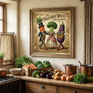 Pôster Vegetable Waltz Dancing Veggies Vintage Victorian