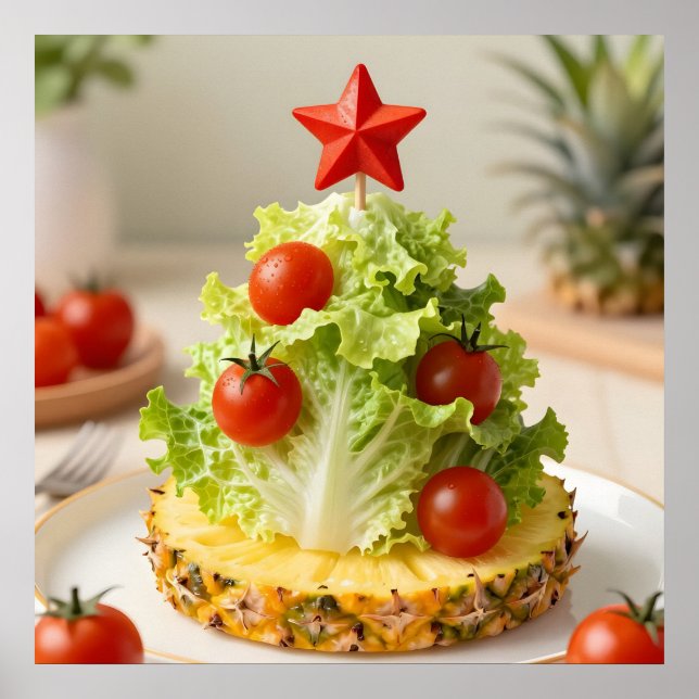 Poster Vegetables Christmas Tree, Lettuce Leaves & Cherry (Frente)