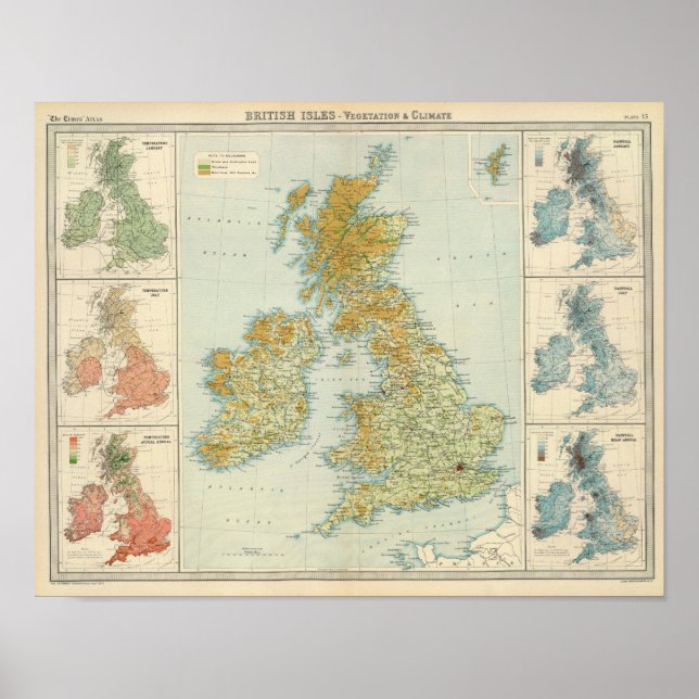 Poster vegetação e mapa climático das Ilhas Britânicas (Frente)