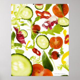 Pôster Vegetais de salada misturada frescos que caem à