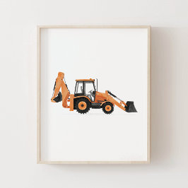 Poster Veículo de Construção Carregadeira Retroescavadeir