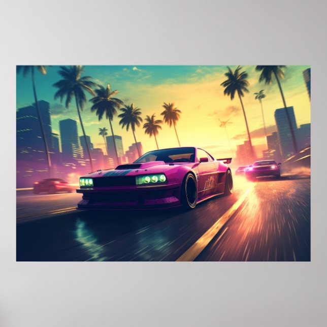 Poster Veículo de corrida de automóveis no céu (Frente)