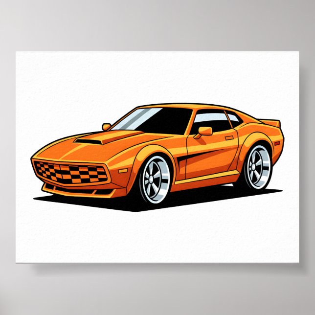 Poster Veículo de Desenho Animado Laranja (Frente)