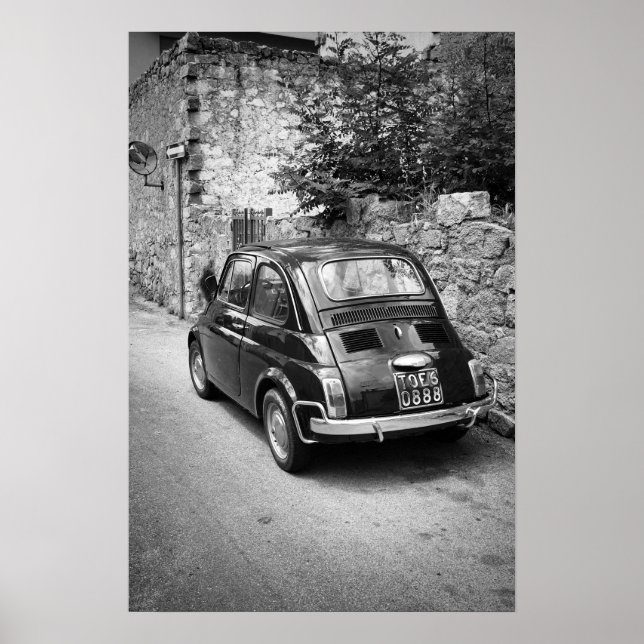 Poster Veículo FIAT 500 a preto e branco (Frente)