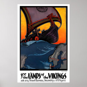 Poster Veja a Terra dos Vikings Cartaz de Viagem Vintage