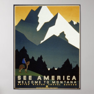 Poster Veja América: Boa vinda a Montana com cavalo