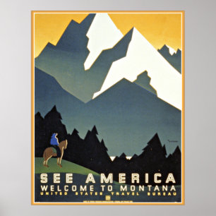 Pôster Veja America Montana Mounains Viagem WPA