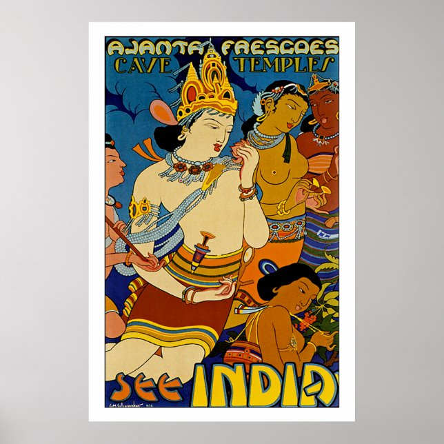 Poster Veja Índia ~ Ajanta Frescoes (Frente)