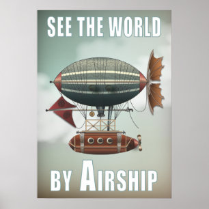 Pôster Veja o Mundo por Aeronave   Viagem Steampunk