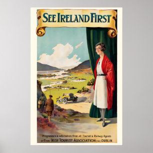 Poster Veja Primeiro a Irlanda Cartaz de Viagem Antigo