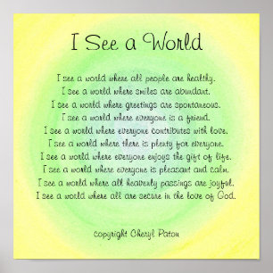 Poster Vejo um mundo, poema visionário de Cheryl Paton