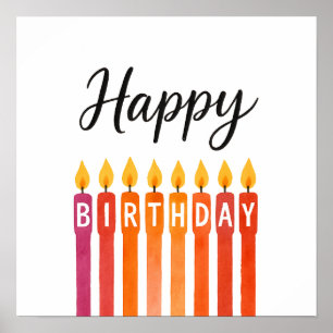 Poster Vela Colorida de Aniversário - Parabéns