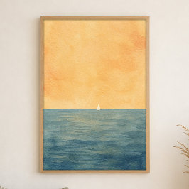 Poster Vela Solitária no Horizonte Cartaz de Aquarela