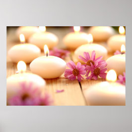 Pôster velas, chão de madeira e flores colagem paz comum