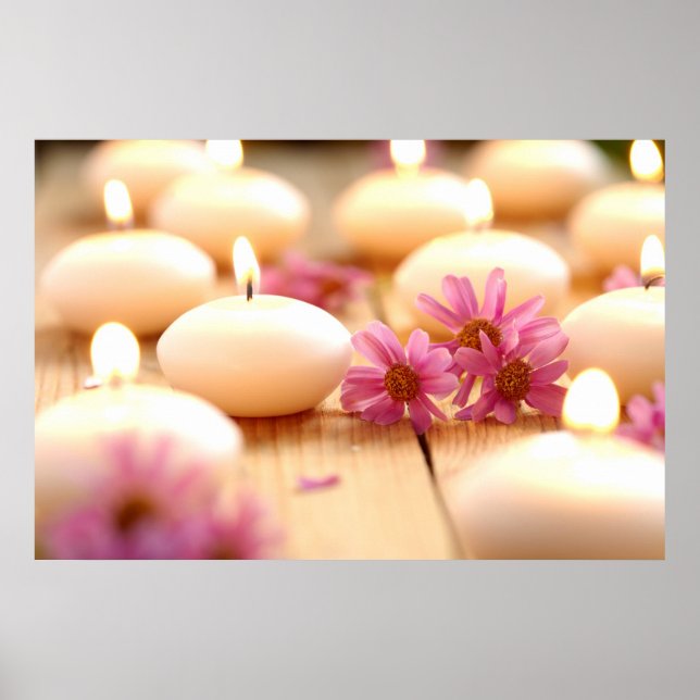 Pôster velas, chão de madeira e flores colagem paz comum (Frente)