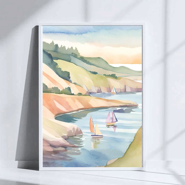 Poster Velas Costa | Aquarela do Oceano de Rhode Island (Criador carregado)