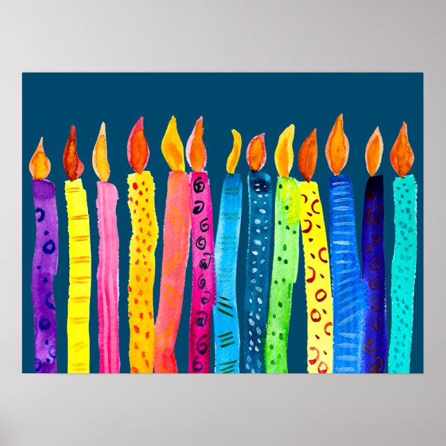 Poster Velas de aniversário de aquarela (Frente)