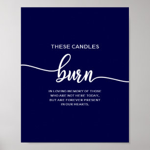 Poster Velas de casamento azul naval elegante que queimam