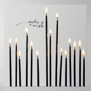 Poster Velas de linha preta iluminadas minimalistas chama