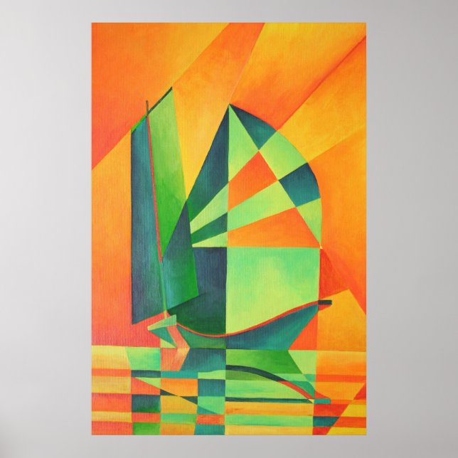 Poster Velas de lixo chinês em laranja e verde (Frente)