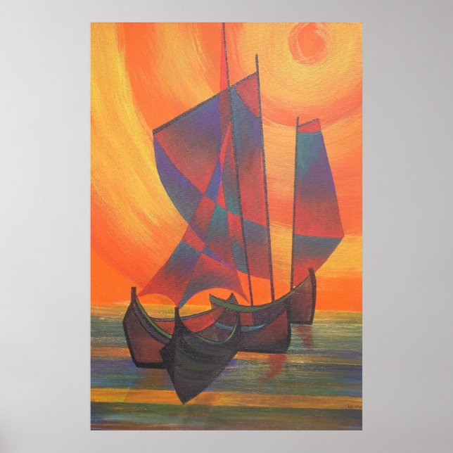 Pôster Velas Vermelhas no Sunset Cubist Lixo Abstrato (Frente)