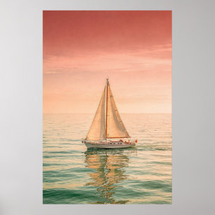 Poster Velero ao Pôr do Sol em Águas Tranquilas