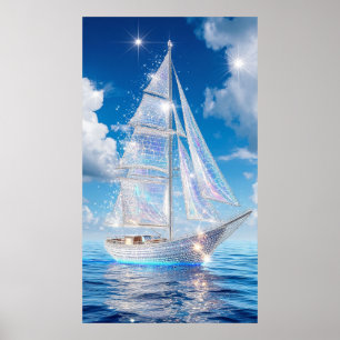 Poster Velero Reluzente Com Velas Brilhantes
