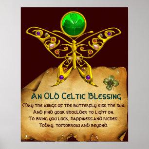 Poster Velha Bênção Irlandesa em Pergaminho com Borboleta
