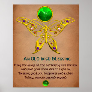 Poster Velha Bênção Irlandesa em Pergaminho com Borboleta