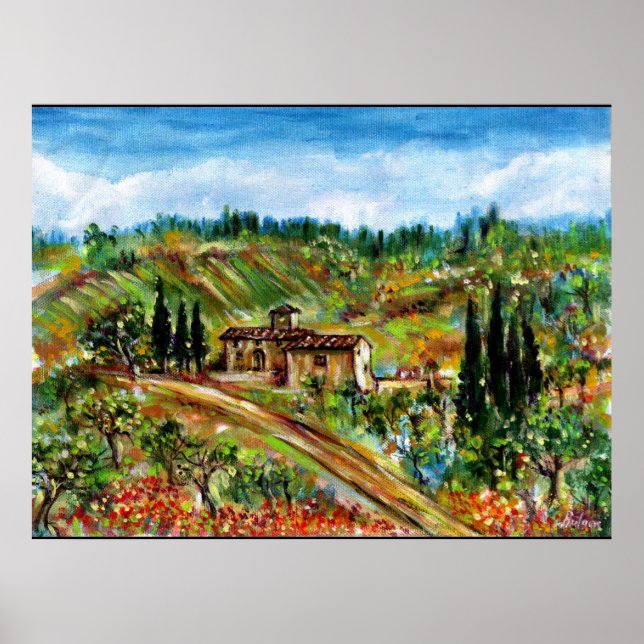 POSTER VELHA CASA DE FARMÁCIA NA PAISAGEM DA TOSCANA (Frente)