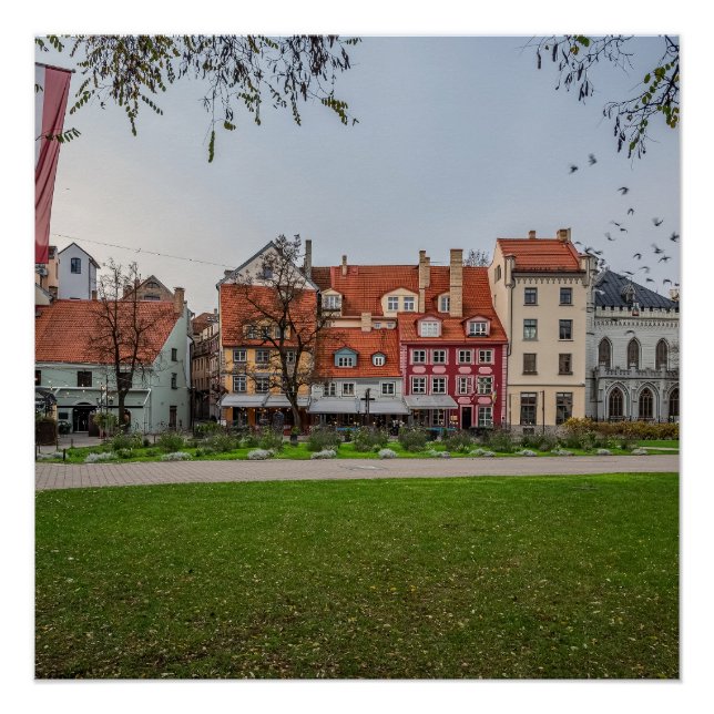 Pôster Velha cidade de Riga no outono (Frente)