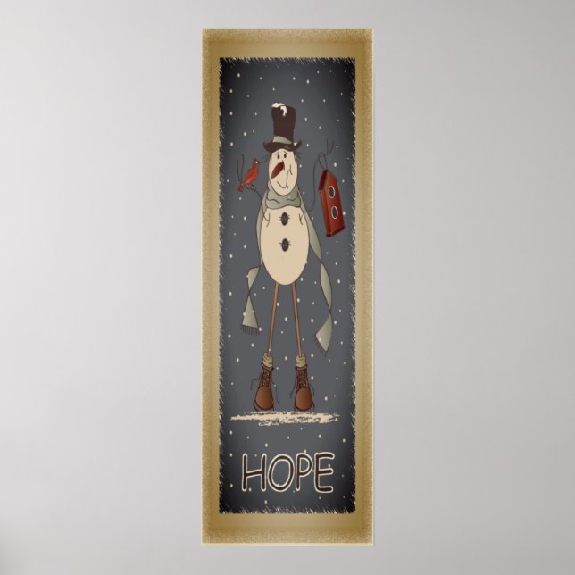 Poster Velha Moda Esperança Snowman | Natal (Frente)
