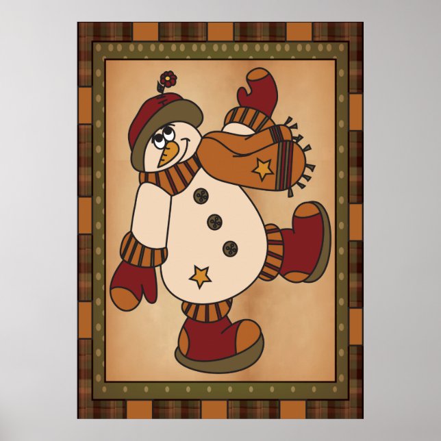 Poster Velha moda Estimulou a Arte de Snowman na Xadrez (Frente)