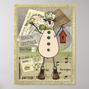 Pôster Velha Moda Verde Snowman