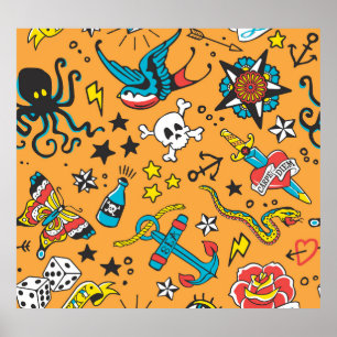 Poster Velha Tatuagem Escolar: Bonita Sem Costura