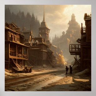 Poster Velho Abandonado Cidade do século XIX, rua princip