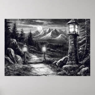 Poster Velho caminho de enrolamento através da floresta e