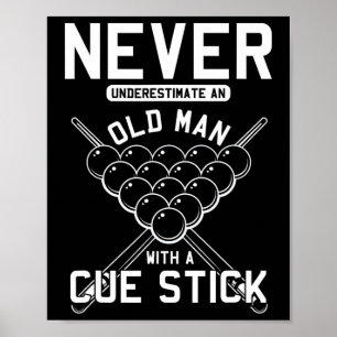 Poster Velho Com Cue Stick Billiards Player Snooker Po