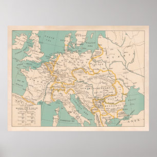 Poster Velho Mapa Europeu (1913) Vintage Continente Europ
