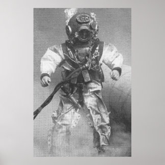 Poster velho mergulhador pic preto e branco