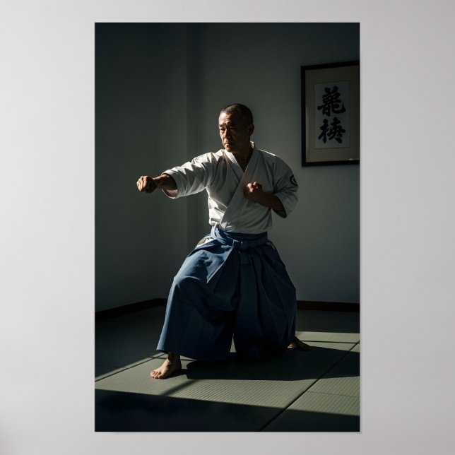 Poster Velho Mestre de Karatê Executando Kata (Frente)